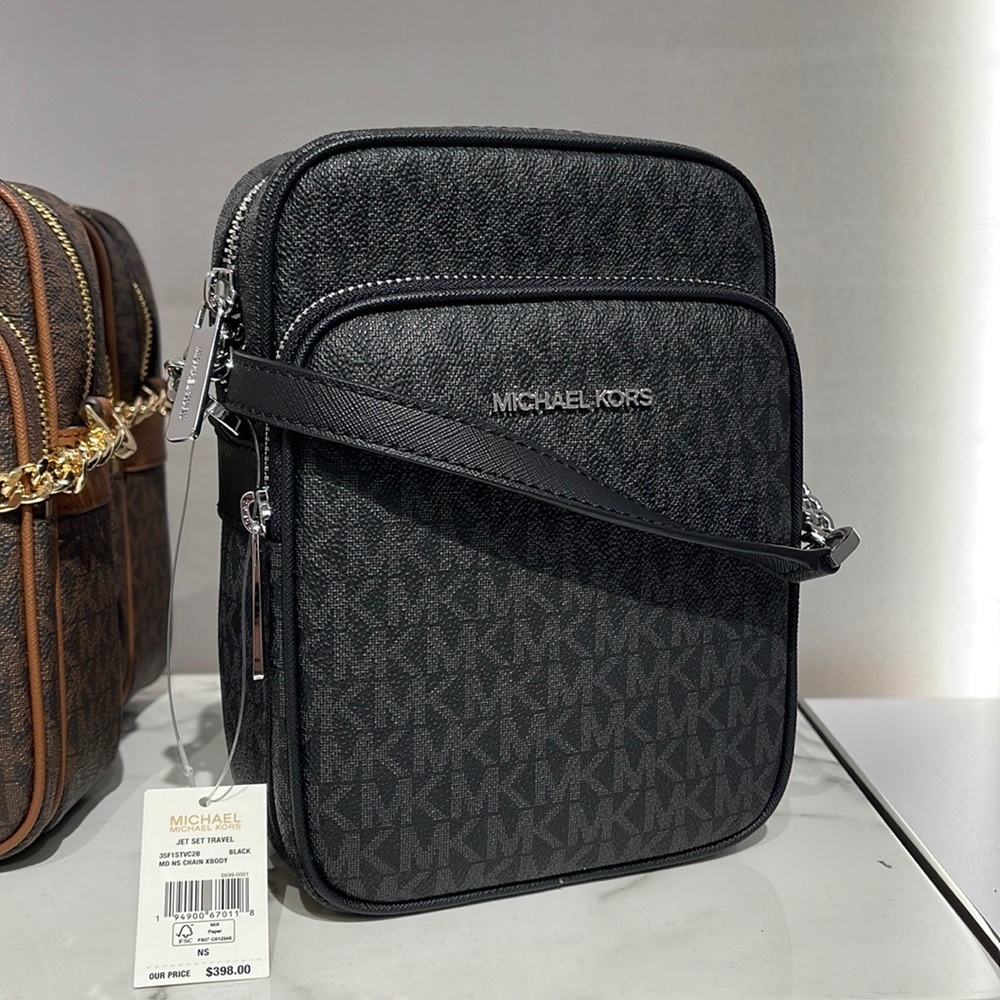 Michael Kors Women's Jet Set Travel Medium Logo Adult Crossbody Bag Black - Picture 2 of 16